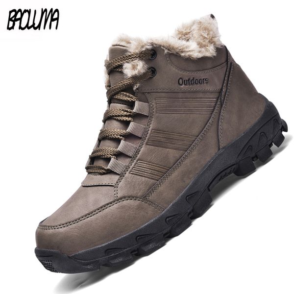 

winter men's boots plush warm men's snow boots waterproof leather outdoor shoes designer sneakers zapatos de hombre, Black