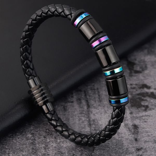 

2020 genuine leather cool black gold creative design stainless steel magnetic buckle charm men leather bracelet size 19 / 21cm, Golden;silver