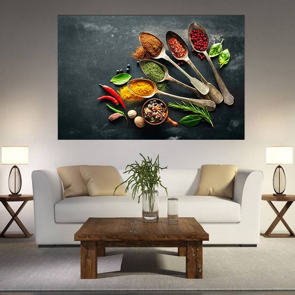 

kitchen wall art with spices, colorful kitchen canvas picture painting