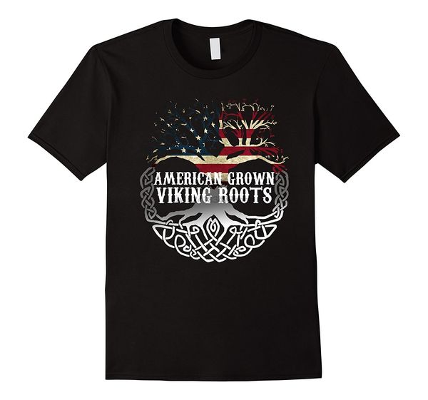 

american grown - viking roots t-shirt american flag tree tee men t shirt short sleeve print casua print t shirt for men