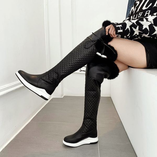 

keep warm snow boots for women platform party wedding shoes woman thigh high boots thick fur over the knee, Black