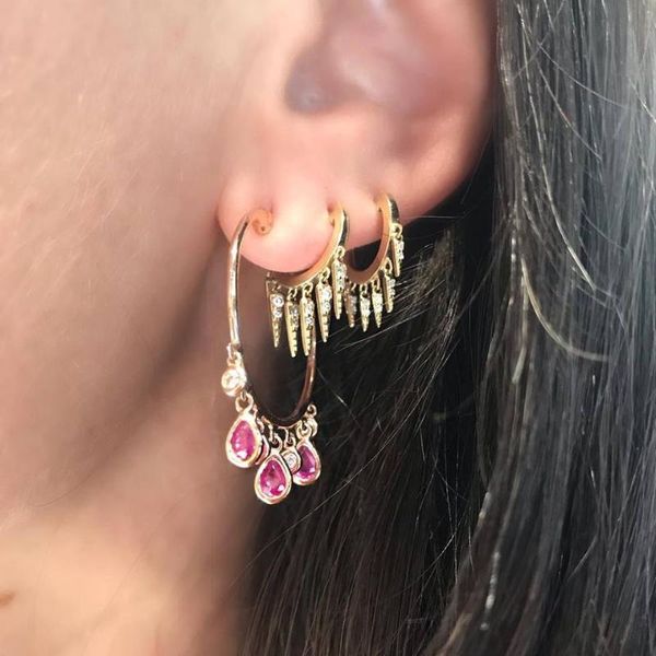 

gold color jewelry earring tassel charm mini arround ear hoop huggie paveed cz fashion jewelry european ladies new arrive, Golden;silver