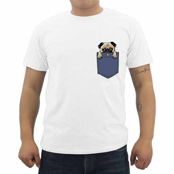 

новые мужчины футболку мопс в кармане собака дизайн мужской смешные tops cartoon printed hipster с коротким рукавом хлопок повседневная прох