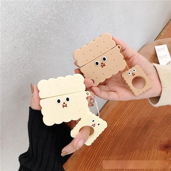

creative biscuits for airpods apple s wireless bluetooth headset protective earphone cover silicone shockproof with anti-fall lanyard