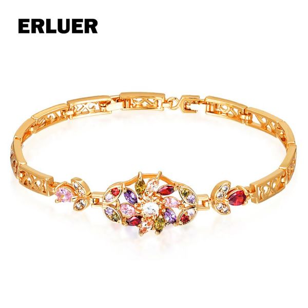 

link, chain erluer luxury gold color bracelet for women girls cubic zircon crystal jewelry gift charm flower bracelets bangles, Black