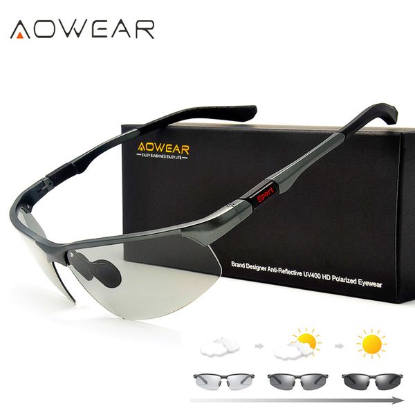 

aowear pchromic sunglasses men polarized chameleon glasses male change color sun glasses hd day night vision driving eyewear, White;black
