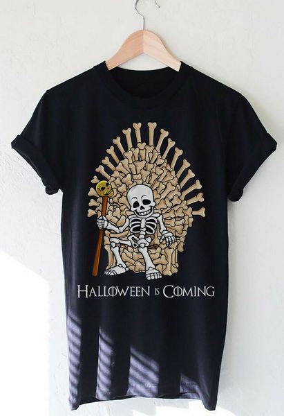 

skeleton bones throne halloween is comingblack t shirt, gift for menwomen diy prited tee shirt