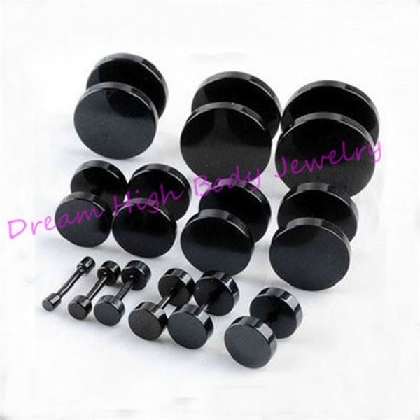 

barbell earrings round cheater steel black fake plug ear studs body jewelry 50pcs/lot 3mm 4mm 5mm 6mm 8mm 10mm popular gold, Golden;silver