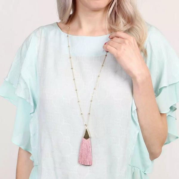 

selling boho silk tassel necklace 2020 chic gold alloy fringed 80cm long ball chain statement necklace for women girls, Silver