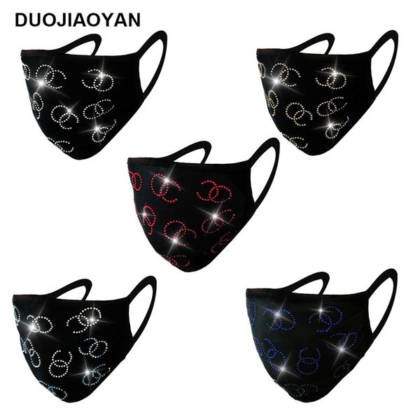 

creative fashion face mask dustproof color rhinestone flashing diamond washable cloth mask custom pattern reusable outdoor cycling masks, Black