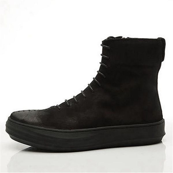

luxury handmade vintage retro black suede leather sewing line boots dark trend cowhide men boots