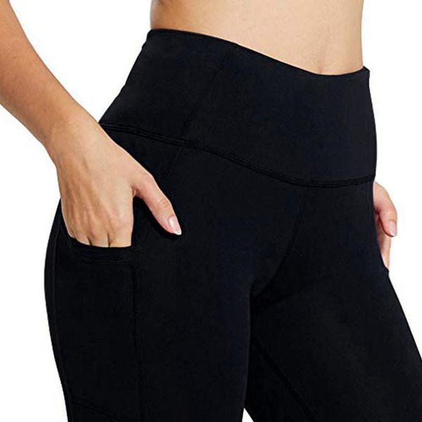 

женская чистая карман высокая талия hip stretch бег на пять очков поножи брюки короткие гетры фитнес leginsy damskie 20, Black