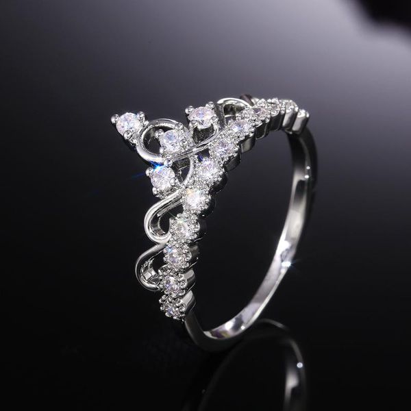 

wedding rings ustar princess crown for women cubic zirconia micro pave setting engagement female anel accessories, Slivery;golden