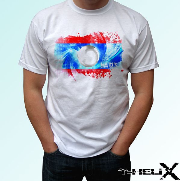 

summer short sleeves fashiont short-sleeved print letters laos flag - white t shirt country custom printed t shirts