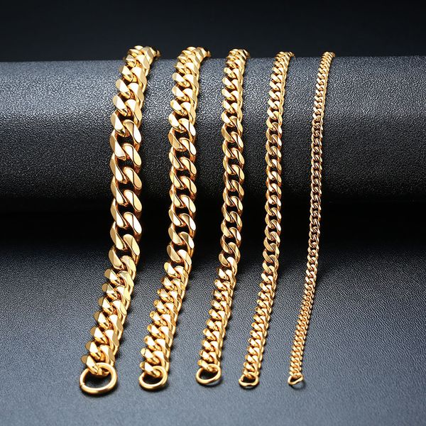 

fashion jewelry mens 14k gold plated bracelet women bracelet chains bracelet stainless steel bracelets gold silver black color 3mm-11mm
