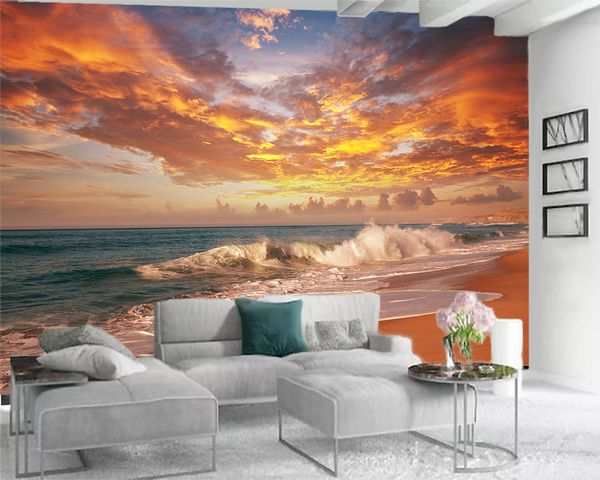 

custom 3d landscape wallpaper 3d bedroom wallpaper dazzling clouds by the sea romantic scenery decorative silk 3d mural wallpaper