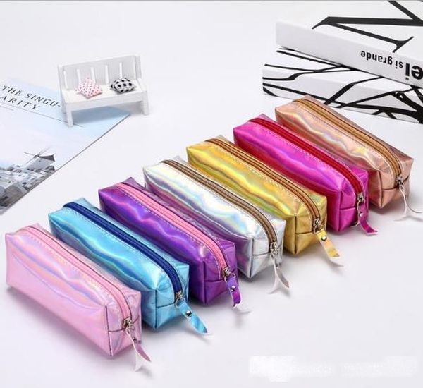 

new iridescent laser pencil case quality pu school supplies stationery gift pencilcase school cute pencil box school tools
