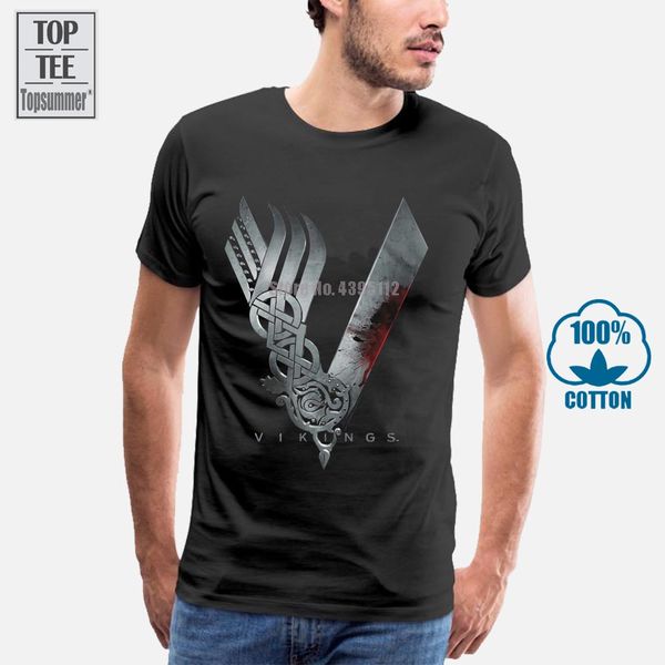 

vikings logo t shirt ragnar lothbrok history myth tv show mens black in sm 4xl