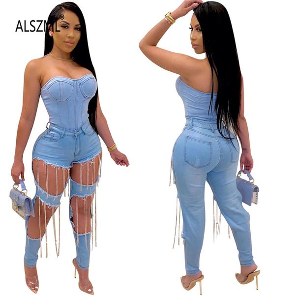 

alszml american women denim pant tassel hollow jeans long pants female slim fit trousers, Black;white