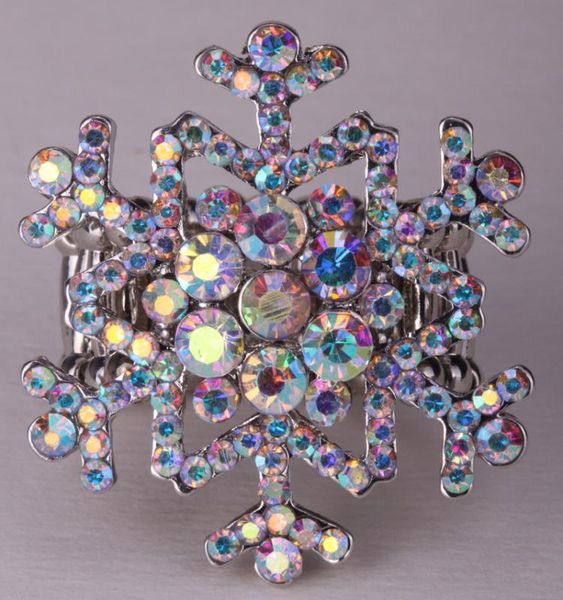 

cluster rings snowflake stretch ring thanksgiving holiday christmas xmas gift for women girls crystal fashion jewelry wholesale drop, Golden;silver