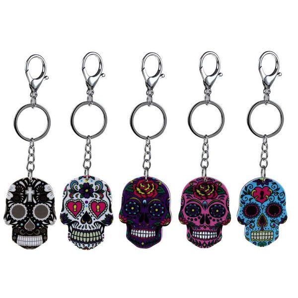 

european and american jewelry acrylic skull keychain creative metal key pendant wholesale, Silver