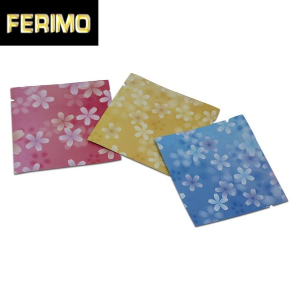 

pink/blue/yellow aluminum foil smell proof flat mylar bags biscuits spices storage vacuum sealing package opening pouch 100pcs