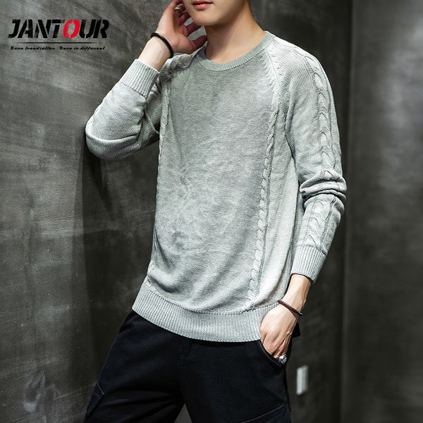 

jantour brand 2020 new sweater men autumn winter warm mens knitted solid color casual o-neck pull pullover fashin men clothing, White;black