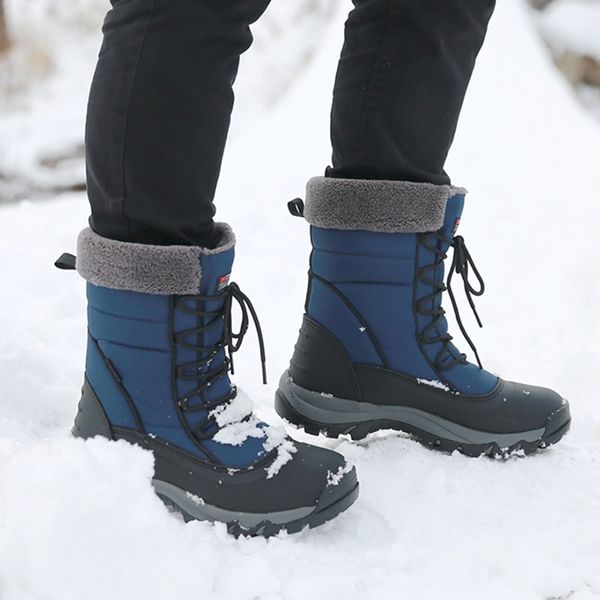 

mens winter long snow boots with waterproof and keep warm oxford shoe, Black