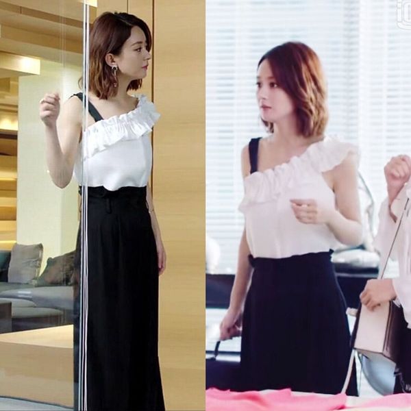 

you and i love the city time zhao liying stars same suit pantsshirt wide leg pants 2019 spring diagonal collar shirt wide leg pants women 98, Gray