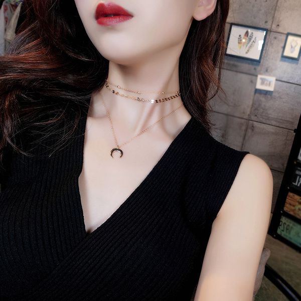 

pendant necklaces pjx classic moon multi layer necklace combination alloy cresent pandent chain chocker for women suit on party sell, Silver