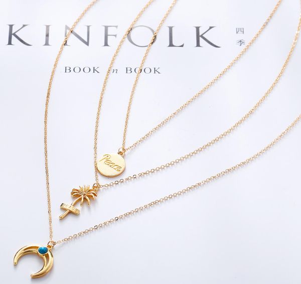 

cross-border new sautoir coconut trees drop english ms moon multilayer88, Silver