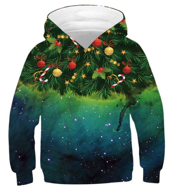 

3d pattern christmas boys and girls hooded sweatshirt christmas tree pattern santa claus present coat for kids children clothing, Black