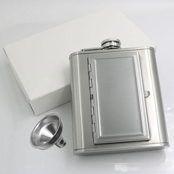 

dual use stainless steel hip flasks 5oz 6oz whisky stoup outdoor portable liquor wine pot with cigarette case