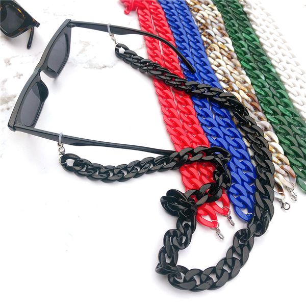 

sunglasses frames 2021 multi-color fashion women wide acrylic glasses chain hip hop mask holder chic accessories, Silver