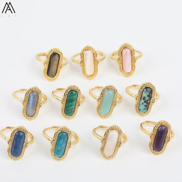 

3pcs/lot natural black white pink oval ring,amethysts quartz adjustable rings,slab turquoises lapis beads gold rings for women, Slivery;golden