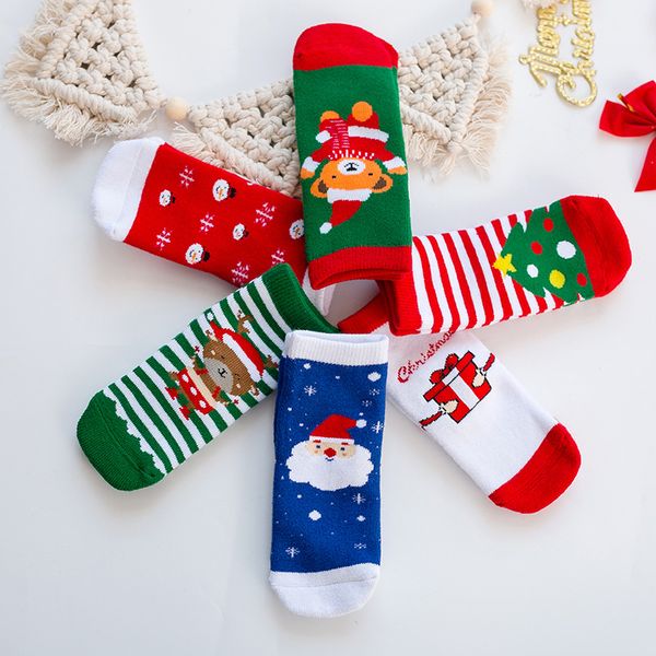 

1-10t cotton cute christmas design baby boys girl socks slip-resistant cartoon children's socks 6pcs /set chaussette haute fille, Pink;yellow