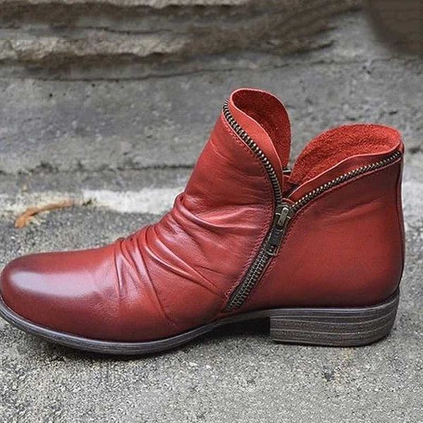 

punk street ladies short boots pu leather zipper fashion women autumn low heel pu short ankle boots, Black