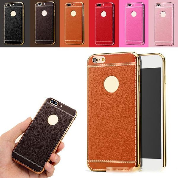 

litchi grain plating soft leather tpu silicone rubber frame case cover for iphone xs max xr x 8 7 6 plus 5 samsung note 9 s9 s8 s7 j3 j5 j7