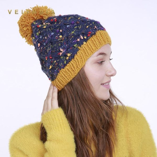 

handmade осень зима вязаная цветочные сшивание hat женщины колпачки bonnet теплый мешковатые зимние шапки для девочек skullies шапочки, Blue;gray