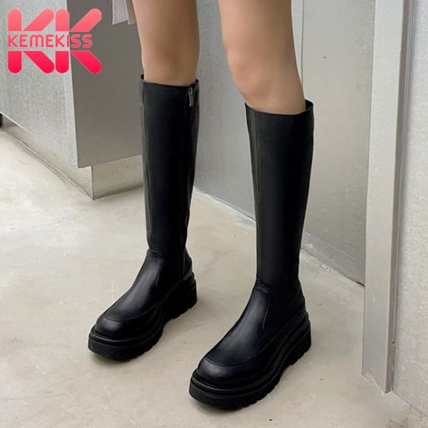 

kemekiss size 33-43 women knee boots fashion platform zipper high heel winter shoes woman warm long boot lady casual footwear, Black