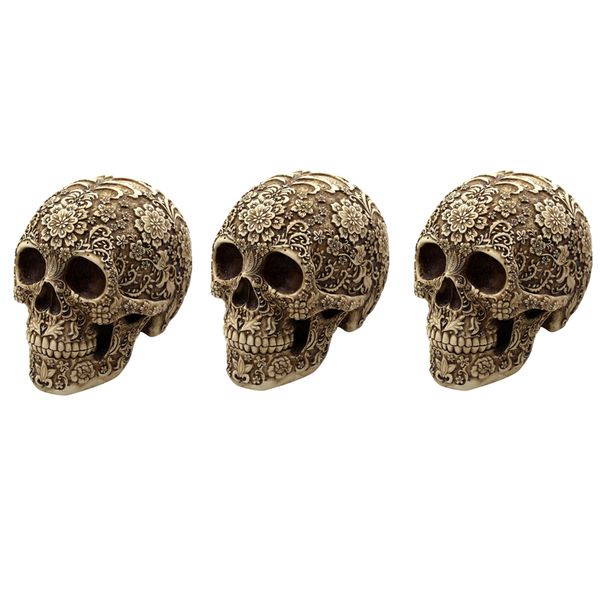 

3pcs large skull head collectible figurine statue decor for day of the dead
