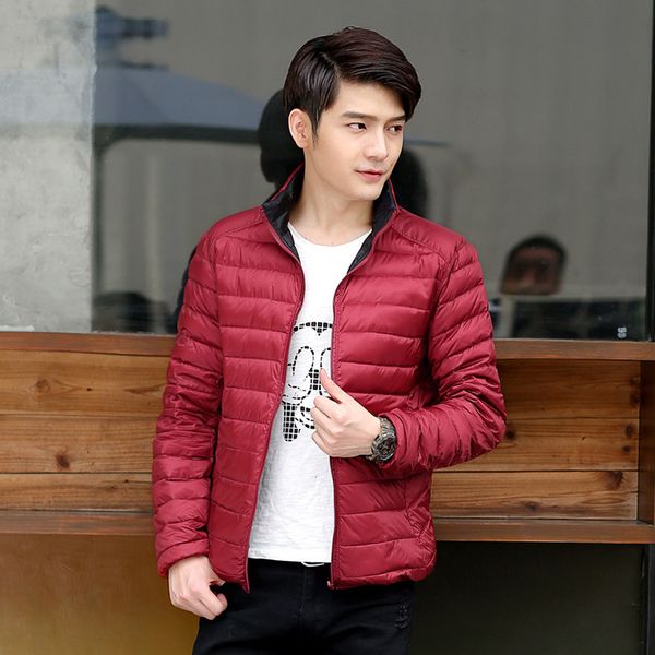 

2020 thin-men's down jacket long sleeve stand collar two sides wears men's outerwear short large size, Black