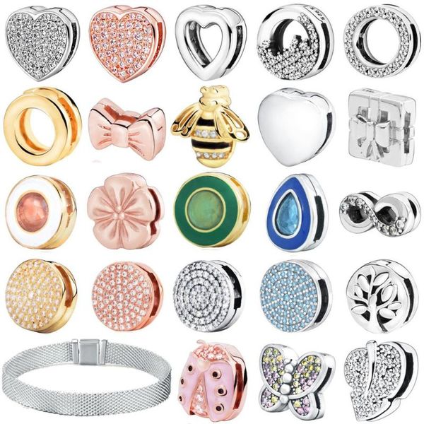 

925 sterling silver sparkling flower heart shape clip charms fit original european reflexions bracelets women diy jewelry