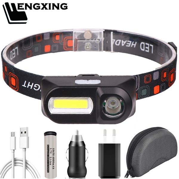 

portable mini xpe+cob led headlamp usb rechargeable lantern q5 head lamp torch outdoor camping headlight