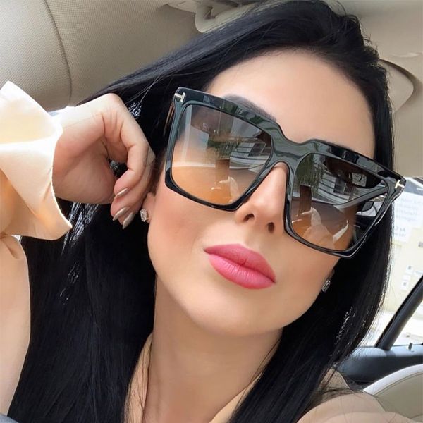 

square fashion gradient shades sunglasses women 2020 new big frame sunglasses woman oversized black glasses, White;black