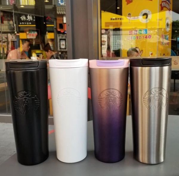 

16oz starbucks stainless steel thermos cup 14 styles spiral gradient office cup coffee mug support custom logo, ing