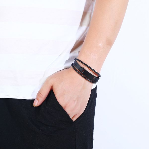 

lucky vintage men's leather bracelet punk black geometric charm multilayer braided women pulseira masculina, Golden;silver