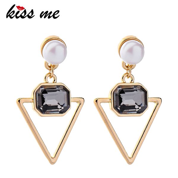 

kiss me new triangle earrings for women style glass imitation pearl drop earrings fashion jewelry, Silver