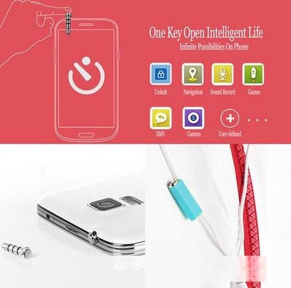 

new arrive 3.5 mm earphone jack smart key shortcuts dust plug klick quick button for android mobile phone