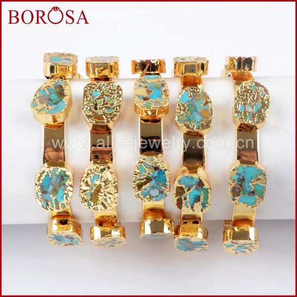 

borosa 3/5pcs gold color copper turquoises five-stone bangle natural blue stone with copper bracelet for women jewelry g1512, Black